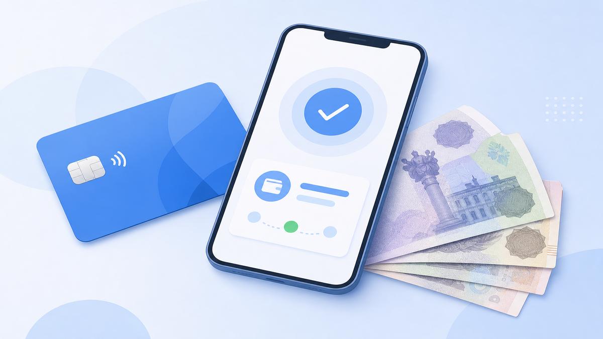 Иллюстрация: банковская карта и смартфон с онлайн-переводом